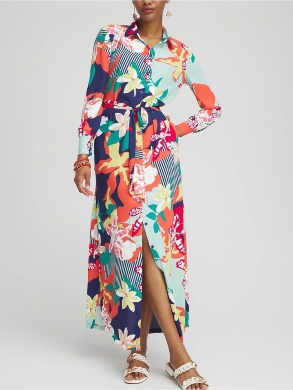 Chico's Floral Button-Front Shirt Dress (.5/6) with Pockets
